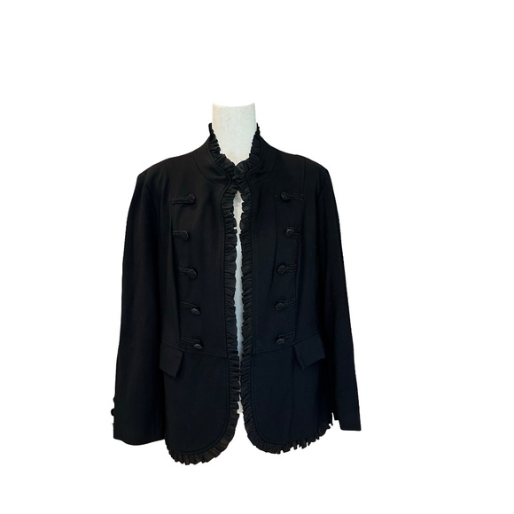 Chicos Military Ponte BlazerJacket Ruffle Trim Buttons Black  XL (Chicos 3) - Picture 14 of 14